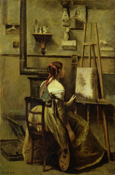 The Studio of Corot, or Young woman seated before an Easel, 1868-70 by Jean Baptiste Camille Corot